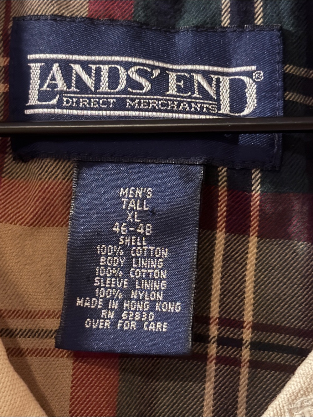 VTG Lands End Chore Jacket Mens XL Tall Tan Cotton Canvas Plaid Lined Gorpcore - Picture 6 of 15